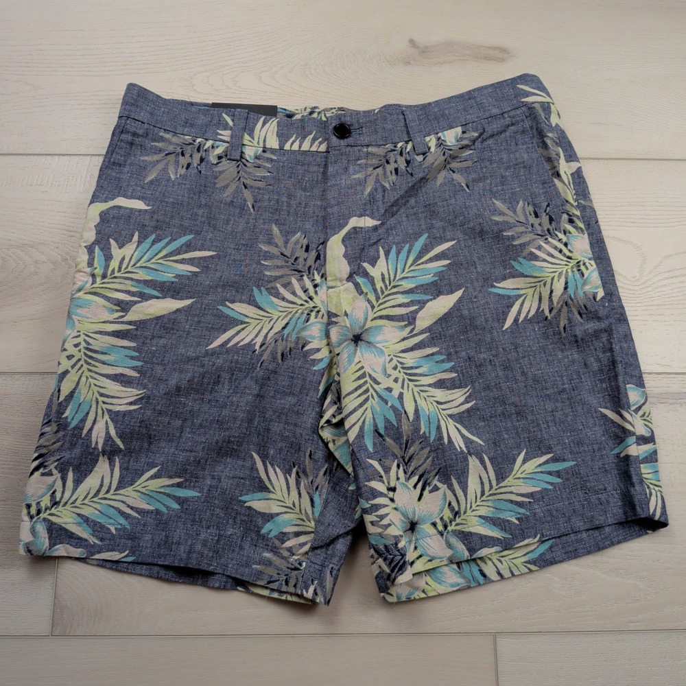 NEW Banana Republic Aiden Short 34 Mens Blue Floral Tropical Linen Cotton 9"